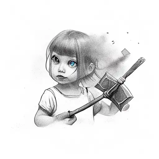 Little Girl Facing Away Holding Axe