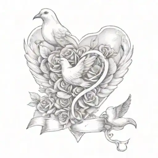 Heart Dove And Rose With Name Banner