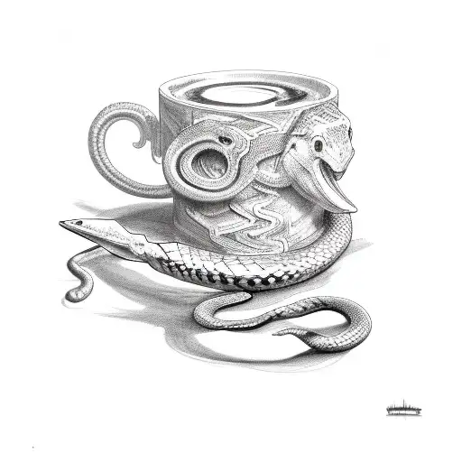 A Coffee Cup With A Sword Handle And A Snake Slithering Around It