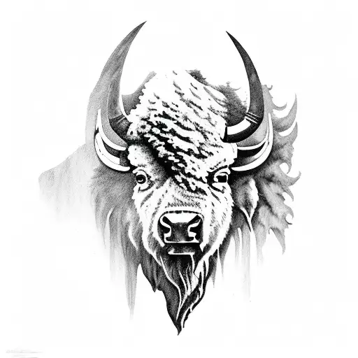 Bison Silhouette With Native American Designs Around It