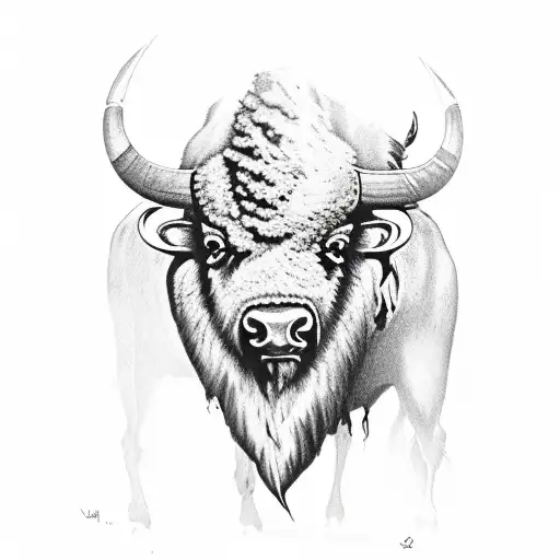 Bison With Native American Designs Around It