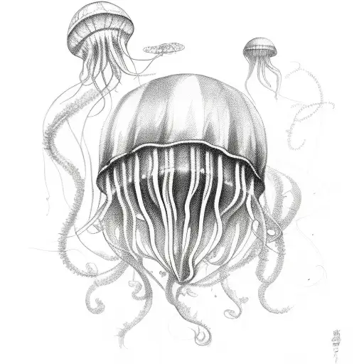 Sketch Style Portrait Of A Jellyfish With Artistic Brush Stroke Details