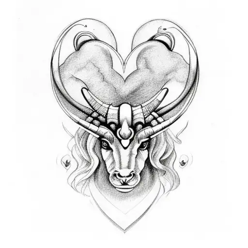 A Unique Fusion Design Combining The Capricorn And Aries Zodiac Symbols Into A Heart Shape