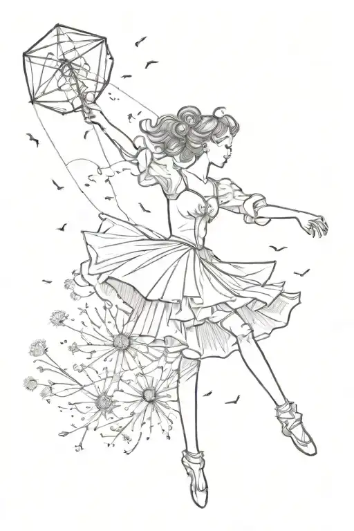 Kite Flying Ballerina And Dandelion