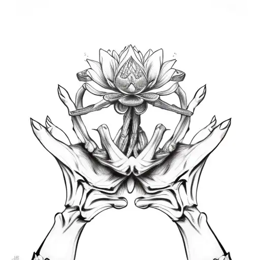 Skeleton Hand Holding A Lotus