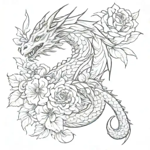 Dragon With Flowers