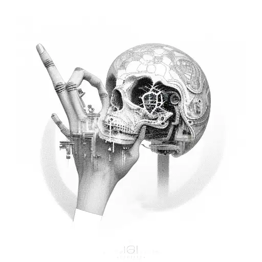 Cybersigilism On The Hand That Extends From The Forearm To The Index Finger And Ring Finger