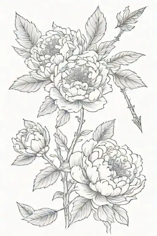 Peony Flowers With Leaf Clover And Arrow