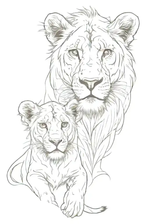 Lioness And Lion Cub