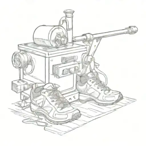 A Coffee Roaster Machine With A Trail Running Shoe And A Hiking Stick