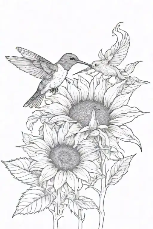 Sunflower And Hummingbird
