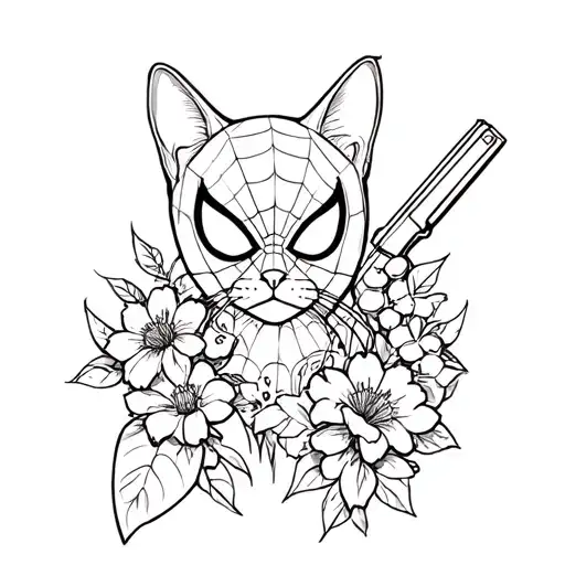 Cat Flowers Spider Man And Guns