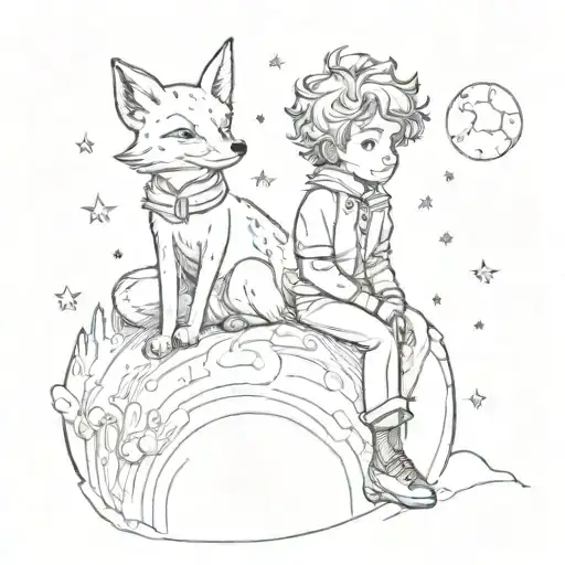 Little Prince Character On Planet With Fox