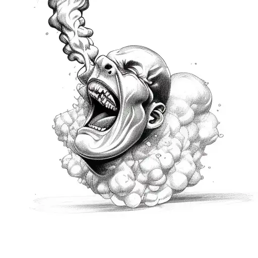 A Screaming Grabbing Head From The Front With Smoke In The Background