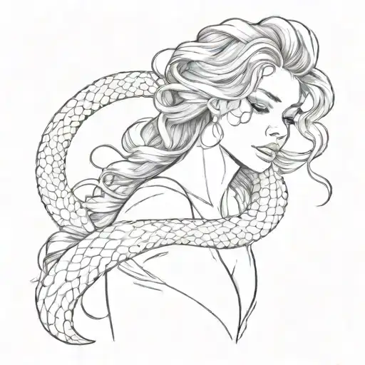 Tattoo Of A Woman With A Snake Coiled Around Her Body