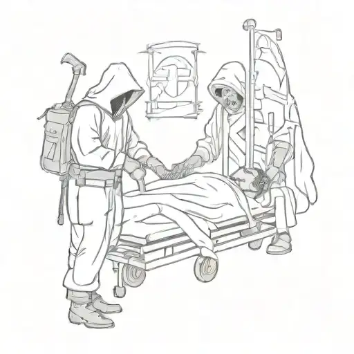 Sketch Style Tattoo Of The Grim Reaper And A Paramedic Working Together To Save A Life