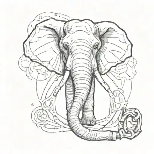 Elephant Face Head On With A Rigging Shackle Held By The Trunk