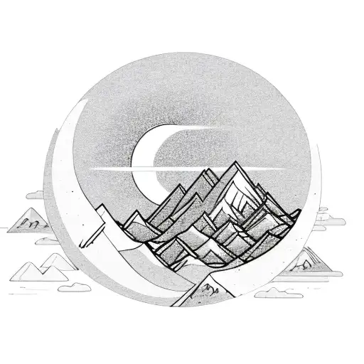 Mountain Scene With Sun And Moon