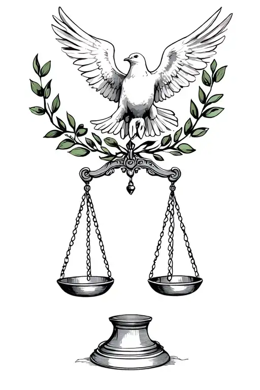 Scales Of Justice Surrounded By Olive Branches And A Descending Dove On Top Of The Scales