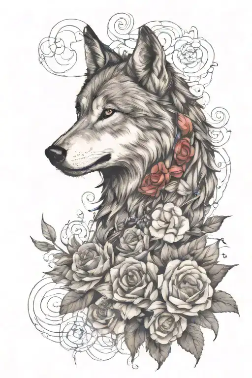Wolf Blended By Roses Mayflowers