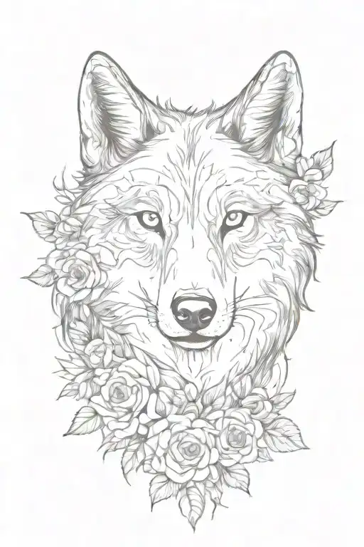 Wolf Blended By Roses And Mayflowers