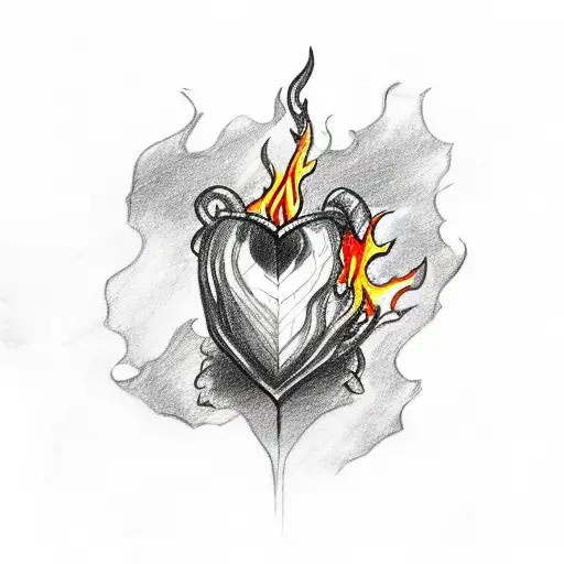 Black Broken Heart With Flame