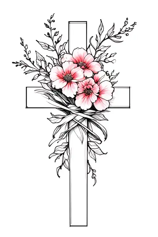 Fine Line Cross With Flowers Wrapped