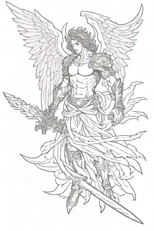 An Angel With A Sword Defeated A Demon With Wings