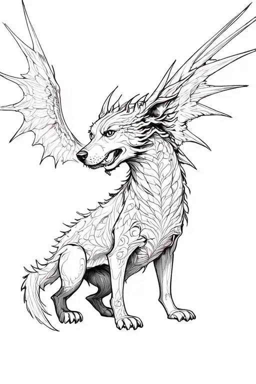 An Animal With A Dog's Head And Hoofed Feet And Dragon's Wings And Human Hair