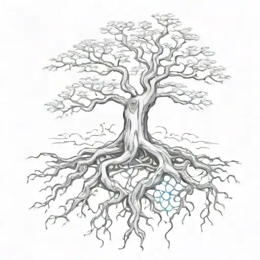 Tree Across Chest With Roots Growing