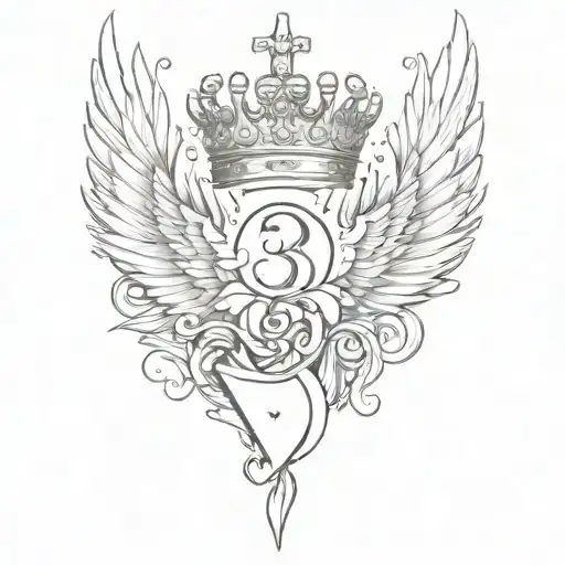The Number 3 With Wings And A Crown