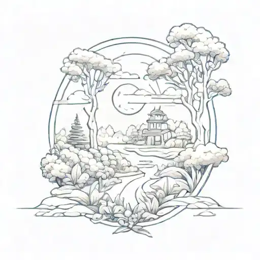 Design A Tattoo Blending Road Construction Motifs With Nature Scenes In A Sketch Style