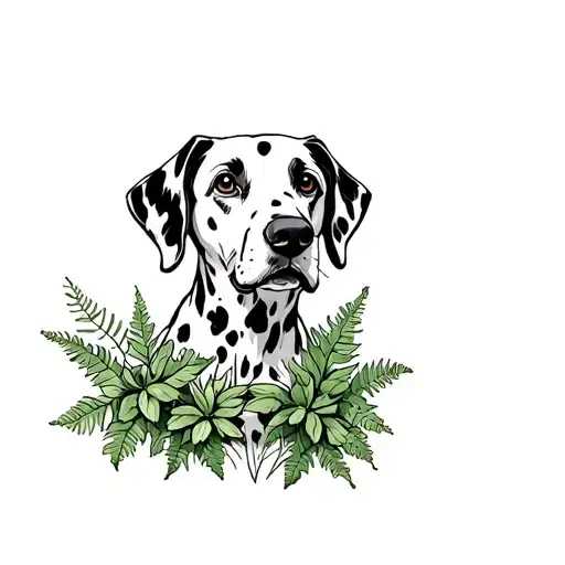 Dalmation With Mint Plant And Fern Plant