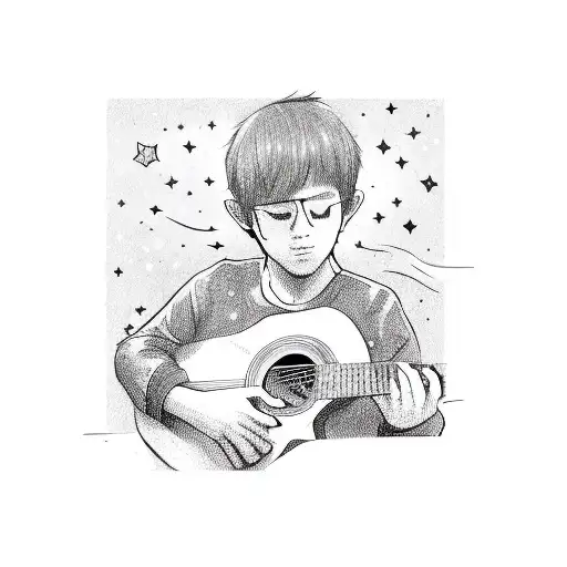 A Boy Playing The Guitar With Stars