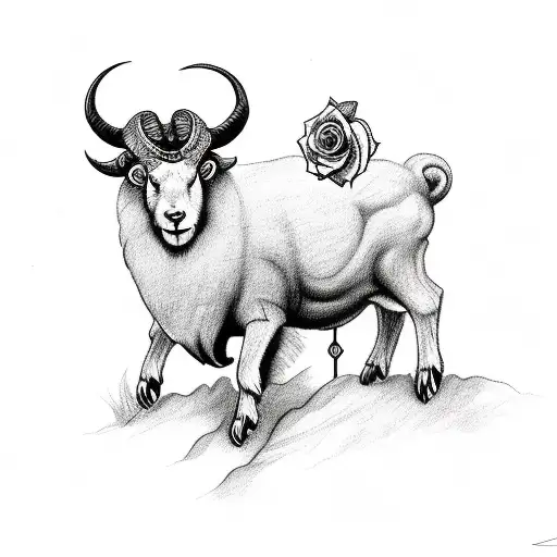 Full Sleeve Ram With Rose And Rosary