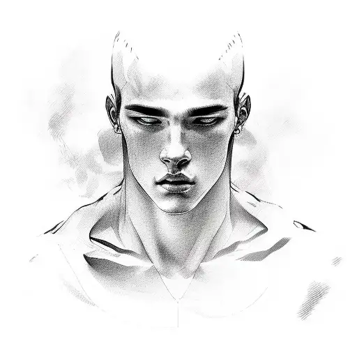 Ink Portrait Of A Young 18 Years Old European Athletic Handsome Male In The Style Of Ki Jung Gi