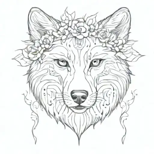 Wolf With An Eye Symbol With Flowers