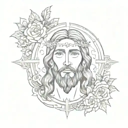 A Portrait Of Jesus Christ Surrounded By Symbols Of Family And Kabylie Traditions