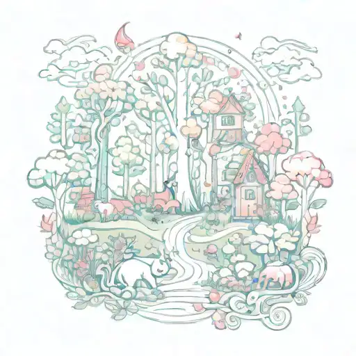 A Whimsical Forest Scene With Playful Animals And Vibrant Colors