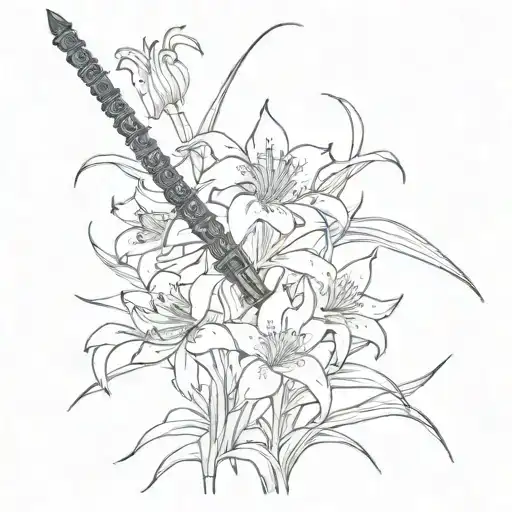 Katana Sword All Around Wraped Red Spider Lily Flowers