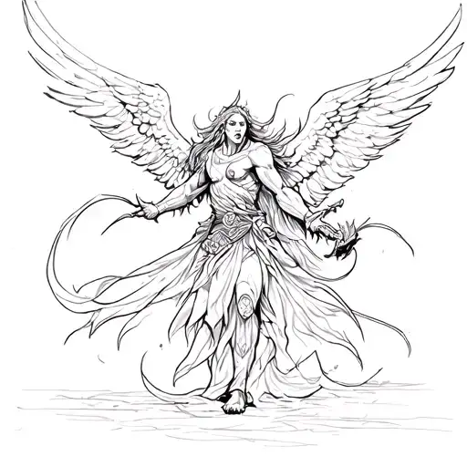 Angel Warrior Fighting Demons