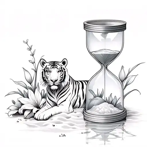 Hourglass W Baby White Tiger In Bottom Sand W Tiger Lilies