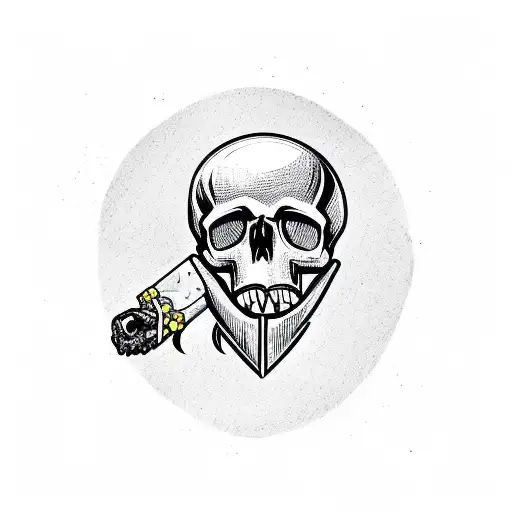 Skull Head With Cigar In Its Mouth And Slot Machines