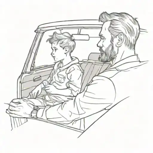 A Father And A Son Sitting In A Car