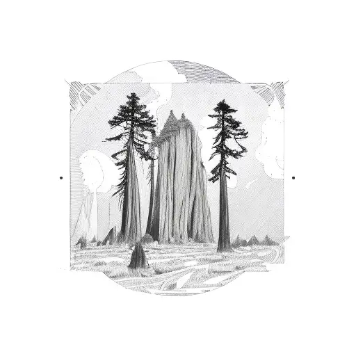Aesthetic Semi-circle With Redwood Tree