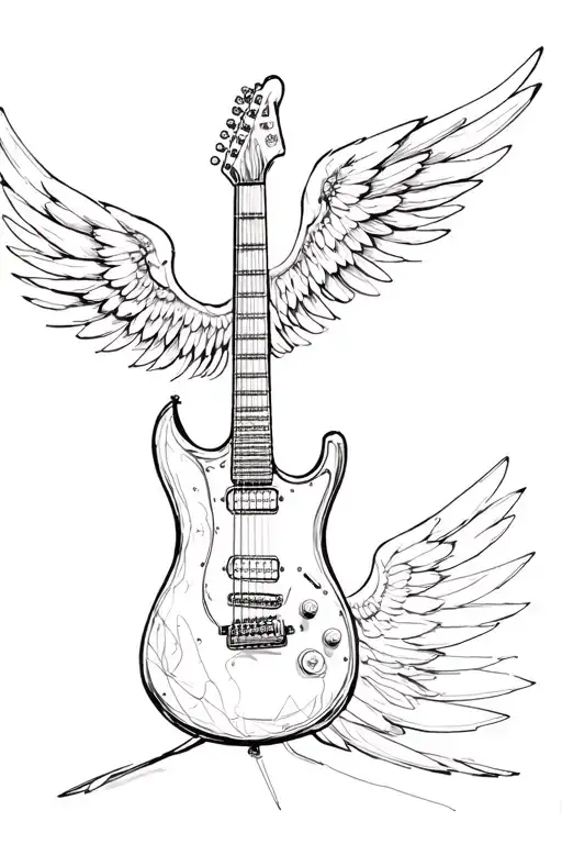 Electric Guitar With Wings Flying