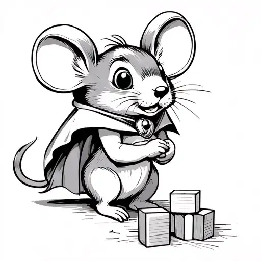 Cartoon Mouse With A Cape Playing With Baby Blocks