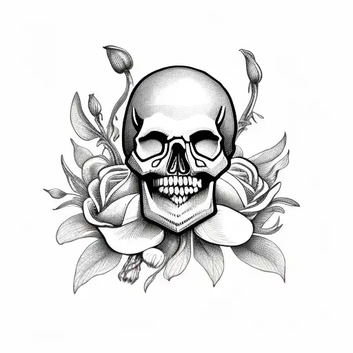 Skull With Mayflower Flower Coming Out Of The Top