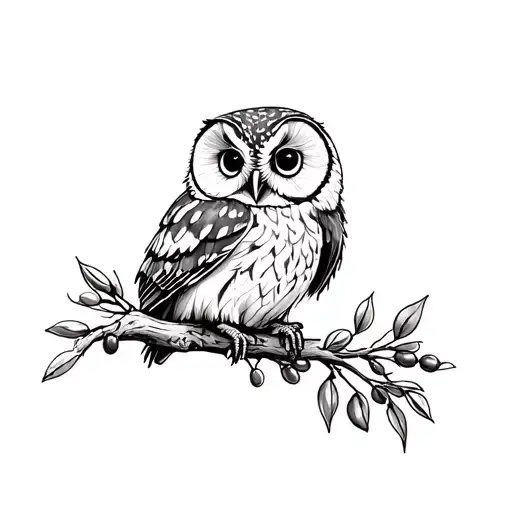 Wood Owl Holding Olive Branbranch