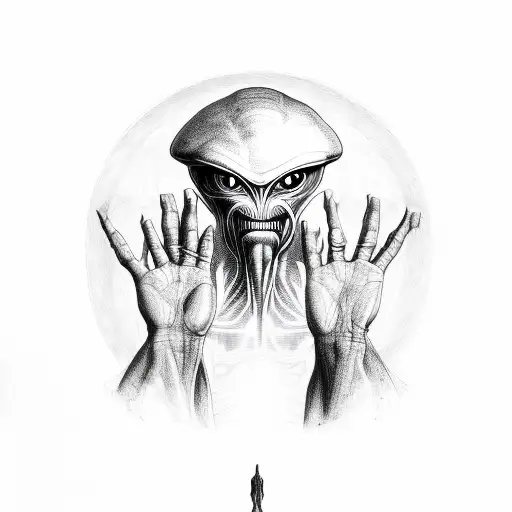 The Hands Of God And Adam With An Alien In The Middle